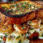 Ultimate shrimp grilled cheese sandwich with garlic bread