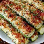 Baked Parmesan-Herb Zucchini fresh out of the oven, garnished and ready to serve.
