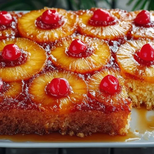 Delicious slice of homemade pineapple upside down cake on a plate