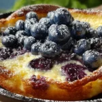 Blueberry Lemon Dutch Baby topped with fresh blueberries and lemon zest