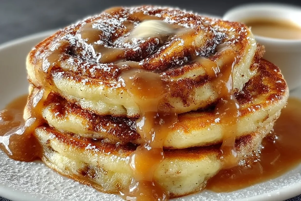 Delicious brown sugar and cinnamon swirl pancakes stacked on a plate