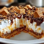 Delicious Butterfinger Pie decorated with crushed Butterfinger candy on top