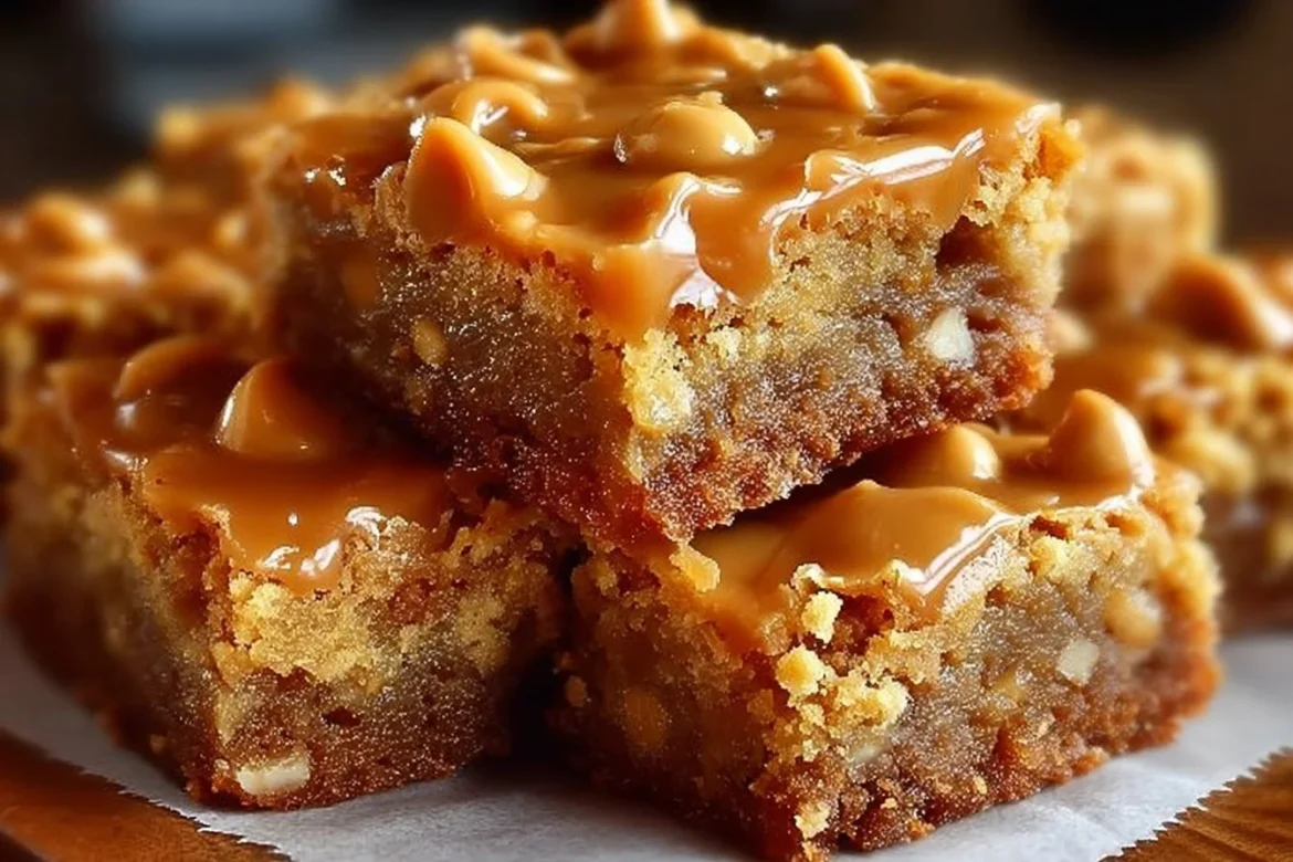 Delicious butterscotch toffee cookie bars on a white plate