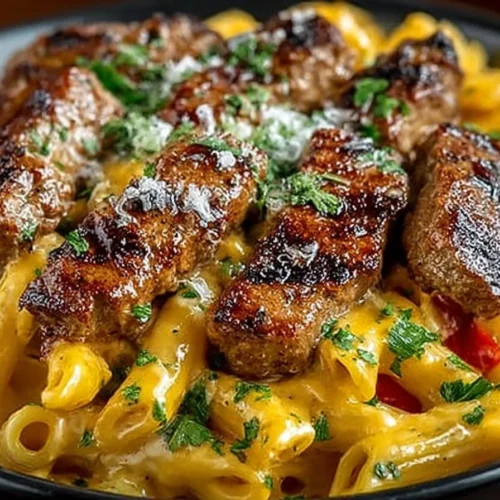 Cajun Steak Penne served with Ranch Honey Cheese Sauce in a bowl.