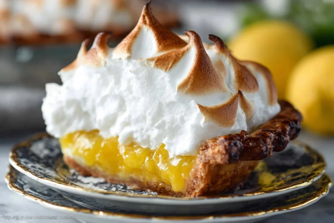 Delicious classic lemon meringue pie with fluffy meringue topping on a golden crust