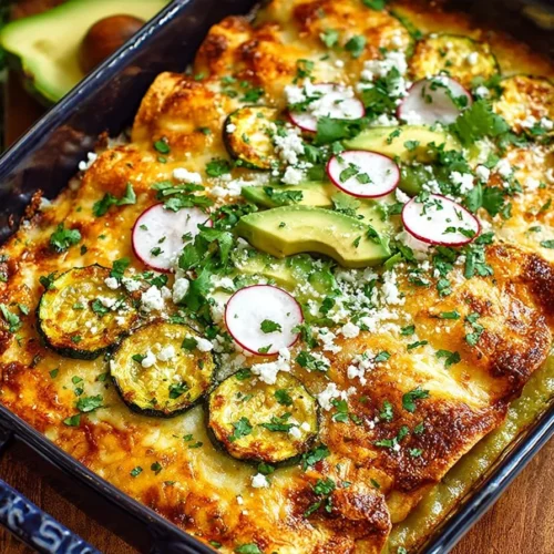 Delicious plate of Corn and Zucchini Enchiladas topped with fresh herbs