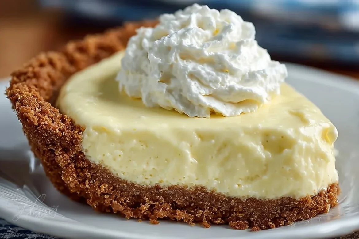 Cream Cheese Lemonade Pie topped with whipped cream and lemon slices