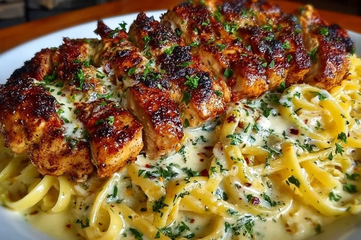 Creamy Mozzarella Chicken Linguine in Garlic Cajun Butter served on a plate