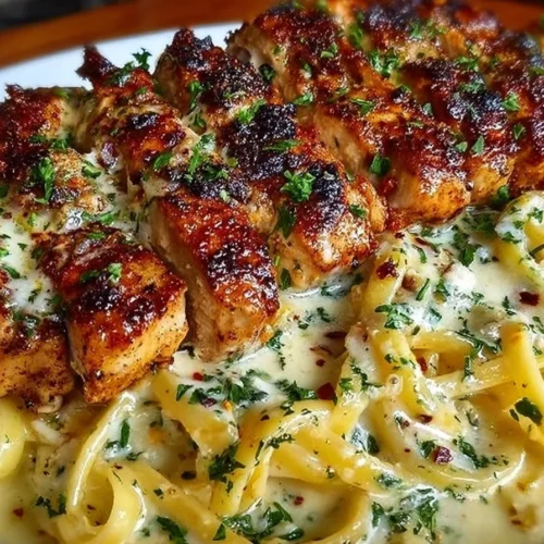 Creamy Mozzarella Chicken Linguine in Garlic Cajun Butter served on a plate
