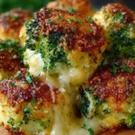 Crispy broccoli and cheddar cheese bites served on a plate