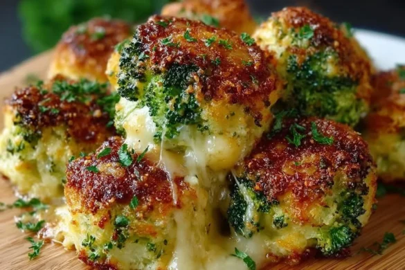Crispy broccoli and cheddar cheese bites served on a plate