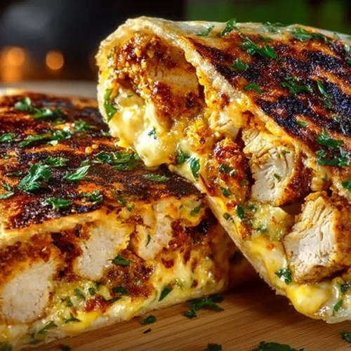 Crispy Parmesan Garlic Chicken Burritos served with fresh ingredients on a plate