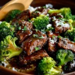 Crock Pot Beef and Broccoli dish served in a bowl with broccoli and tender beef slices.