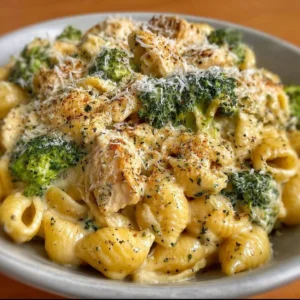 Crockpot Chicken and Broccoli Mac and Cheese in a bowl