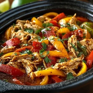Delicious Crockpot Chicken Fajitas served on a plate with colorful peppers and tortillas