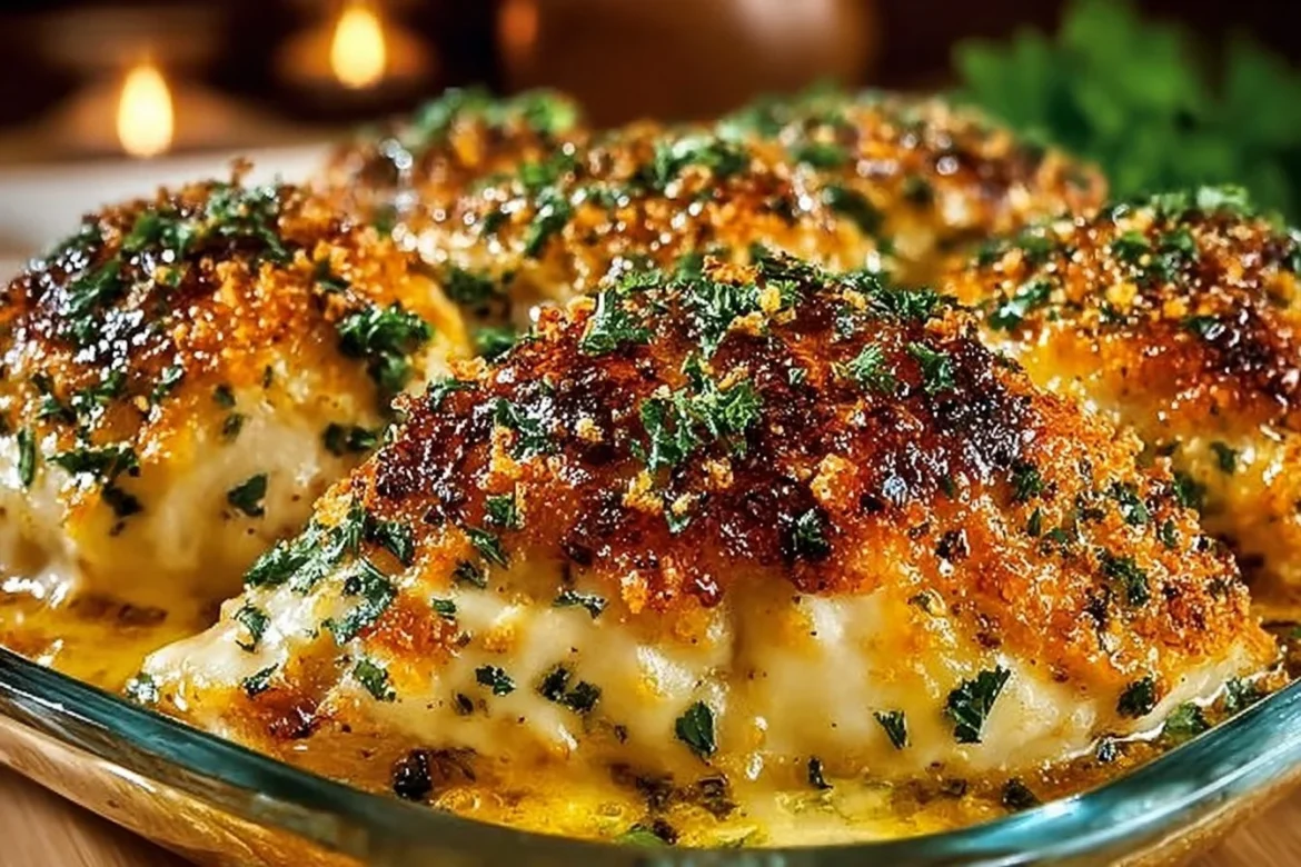 Delicious easy baked ranch chicken served on a plate with herbs.