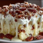 Delicious Elvis Presley Cake topped with creamy frosting and pecans.