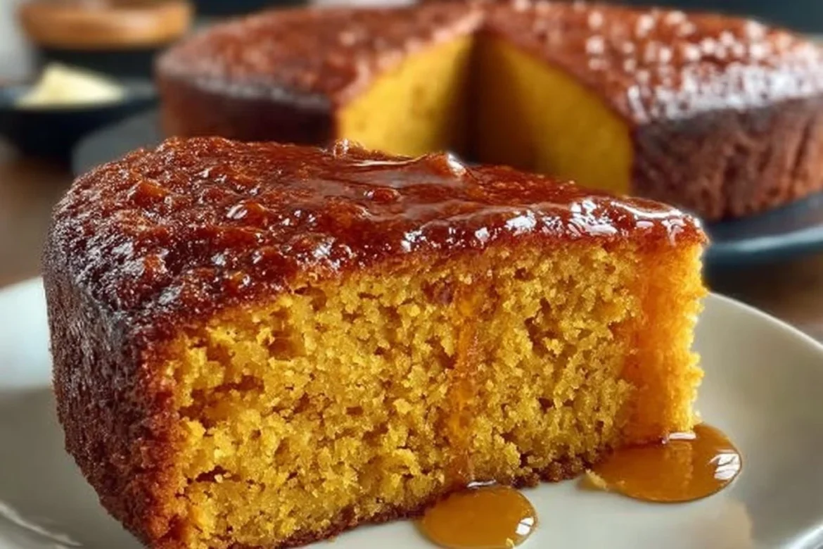 Flourless Sweet Potato Ginger Cake topped with fresh ginger and spices.