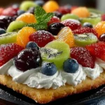 Colorful and delicious fruit pizza topped with various fresh fruits