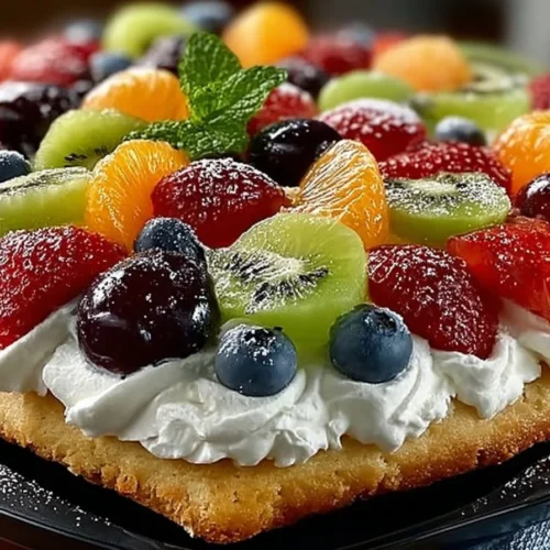 Colorful and delicious fruit pizza topped with various fresh fruits