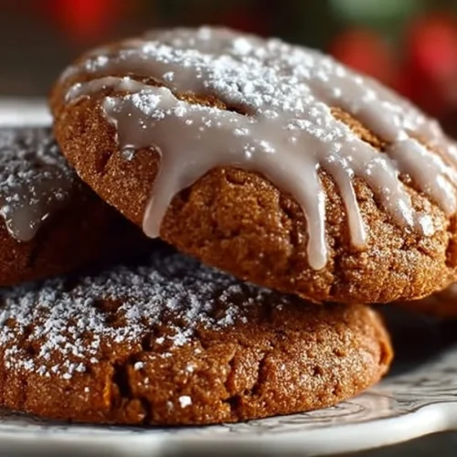 Plate of traditional German gingerbread cookies decorated with icing.