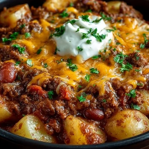 Hearty slow cooker cowboy casserole served in a bowl