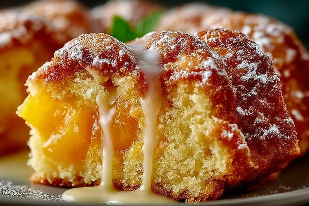 Delicious summer peach cake topped with fresh slices and whipped cream