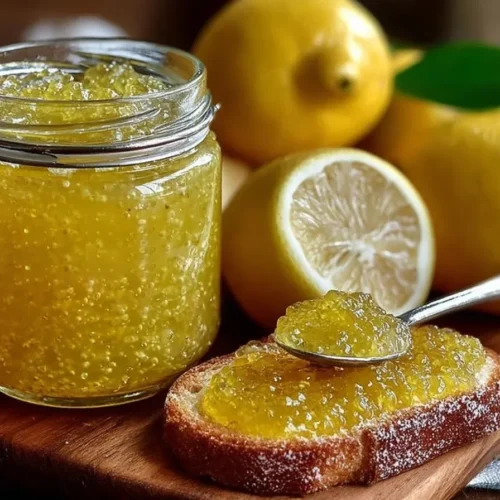 Jar of homemade Italian lemon jam with fresh lemons