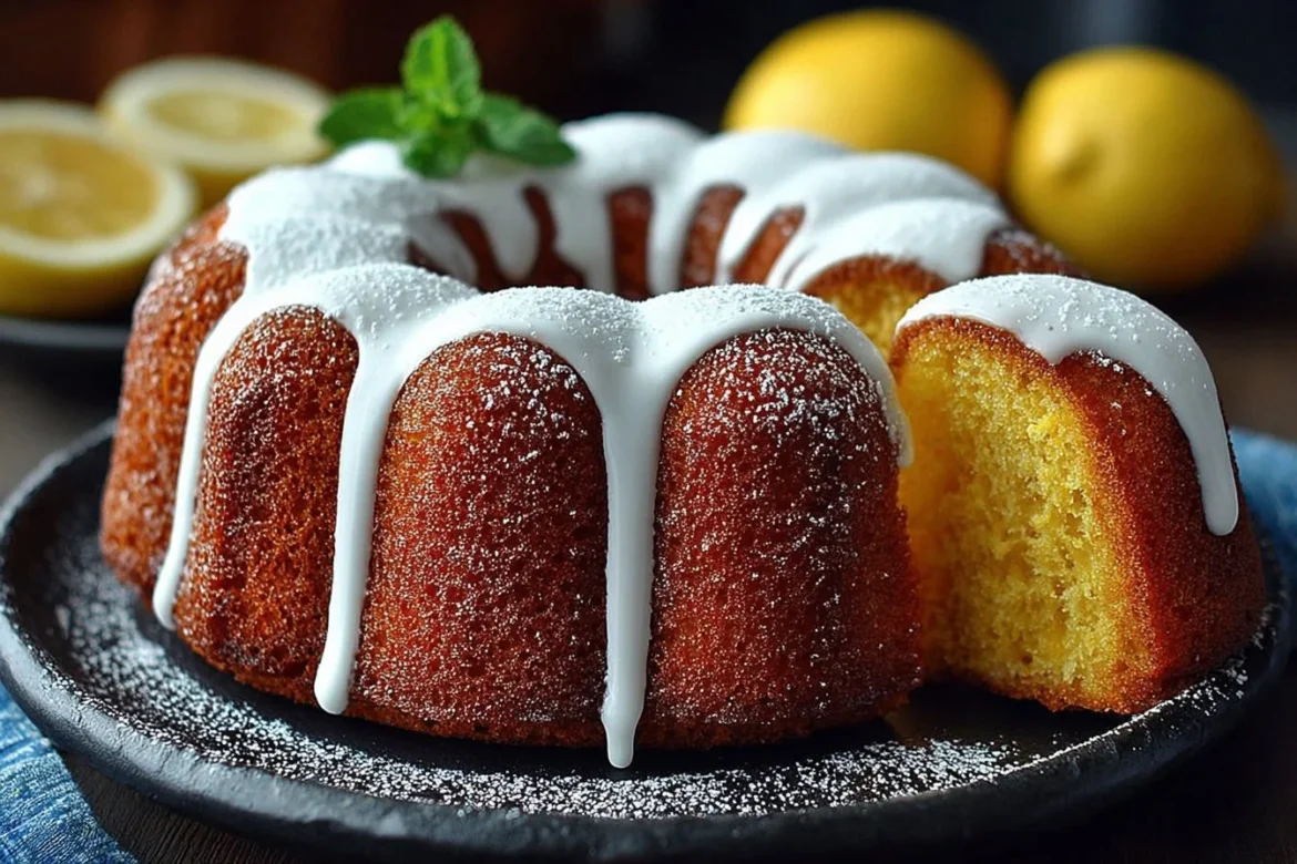 Slice of Lemon Bliss Cake with lemon zest and frosting on a white plate