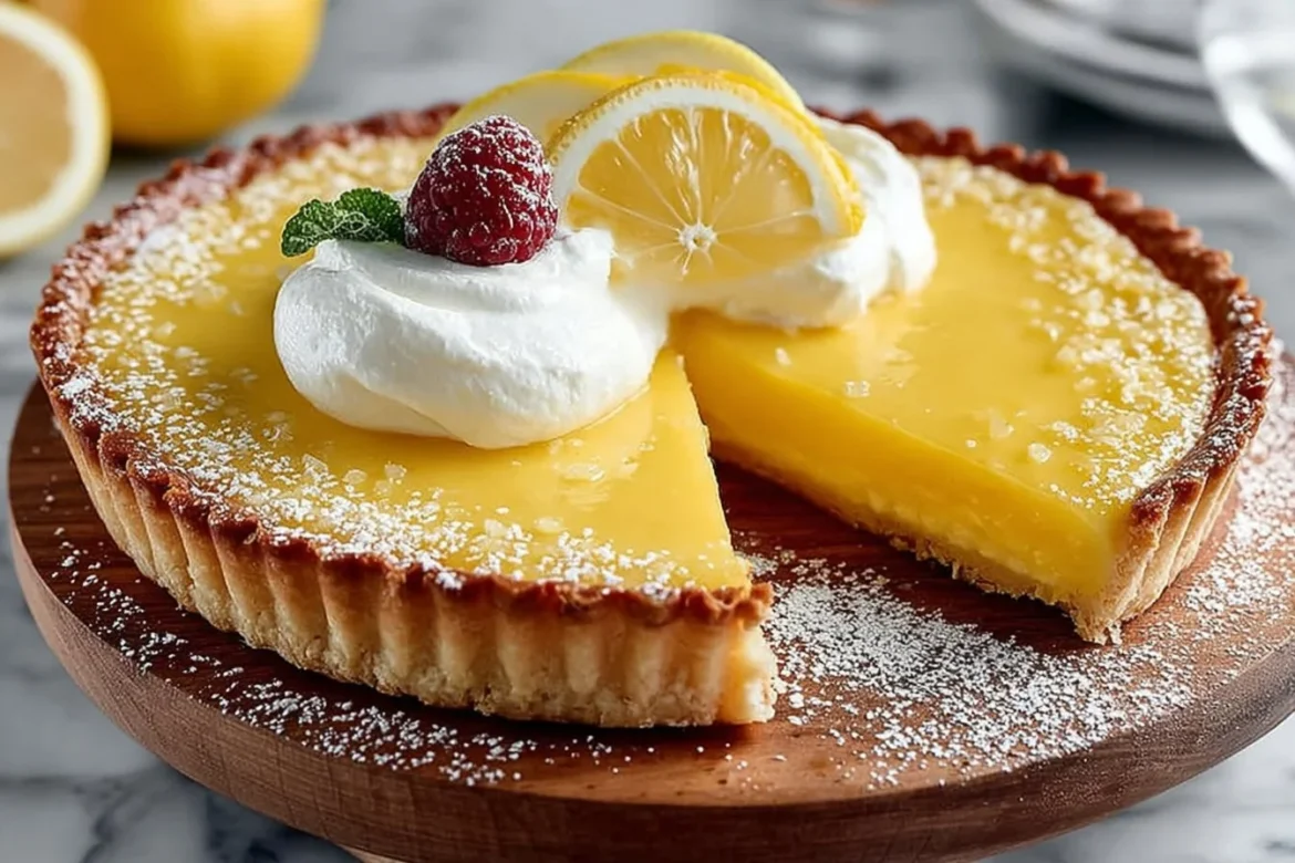 Delicious homemade lemon tart with a golden crust and vibrant lemon filling
