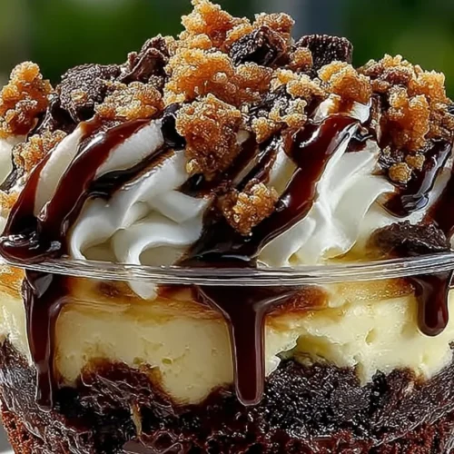 Loaded Brownie Cheesecake Cup with rich chocolate and creamy cheesecake layers