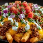 Loaded Cheese Beef Fries with gooey cheese and savory beef toppings