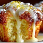 Delicious lemon cream cheese muffins on a wooden table