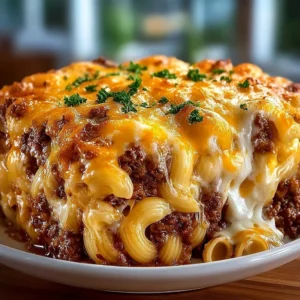 Delicious Meatloaf Casserole with Cheddar Shells baked to perfection.