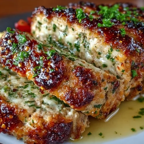 Delicious Garlic Parmesan Chicken Meatloaf cooked to perfection