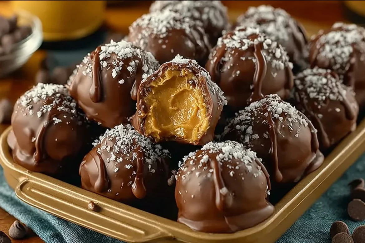 Delicious no-bake peanut butter balls on a plate, perfect snack recipe.