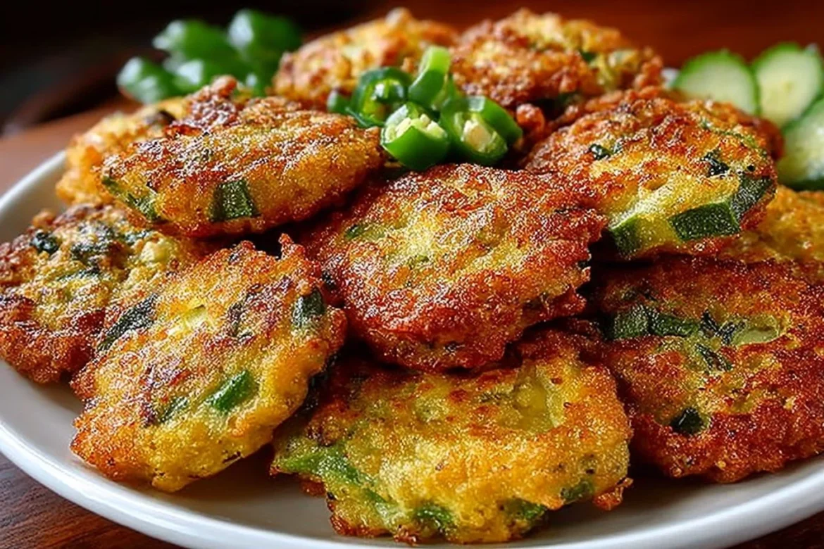 Crispy Okra and Green Tomato Fritters served on a plate