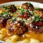 Bowl of Parmesan Italian Sausage Ditalini Soup garnished with herbs.