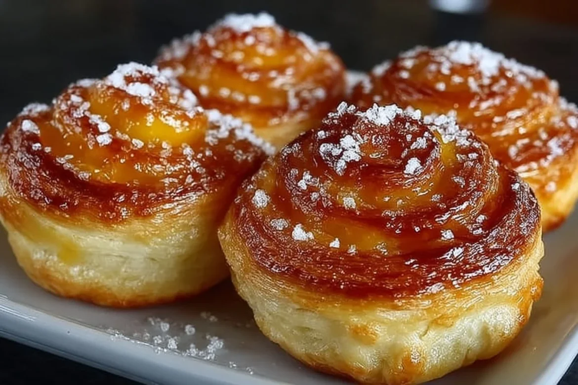 Delicious homemade peach pie cruffins with flaky pastry and peach filling