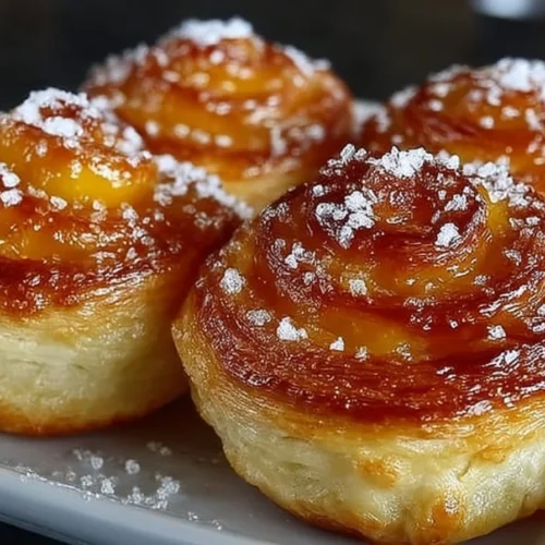 Delicious homemade peach pie cruffins with flaky pastry and peach filling