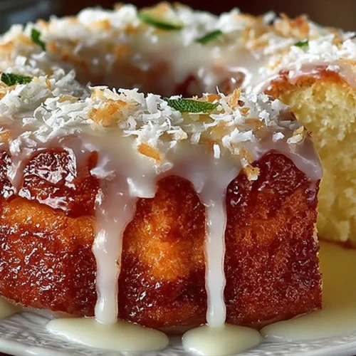 Delicious Pineapple Colada Pound Cake with tropical flavors of pineapple and coconut.