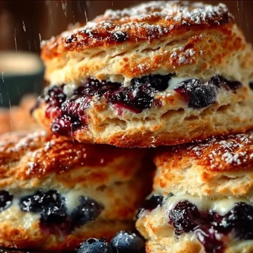 Freshly baked quick blueberry biscuits on a cooling rack.