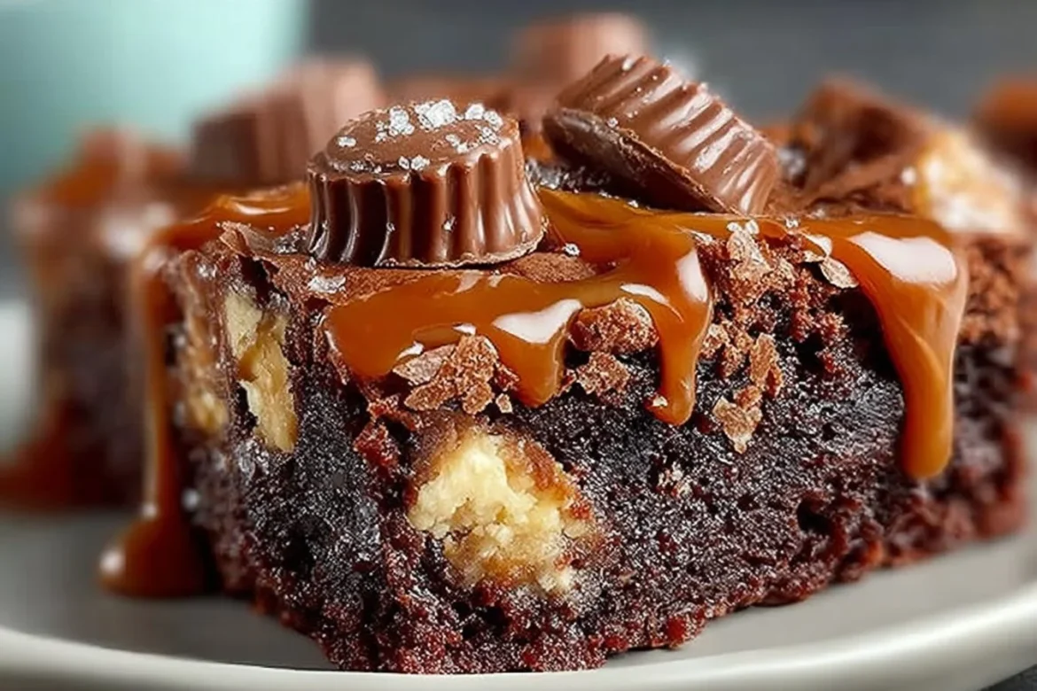 Delicious Rolo Brownies with chocolate and caramel chunks