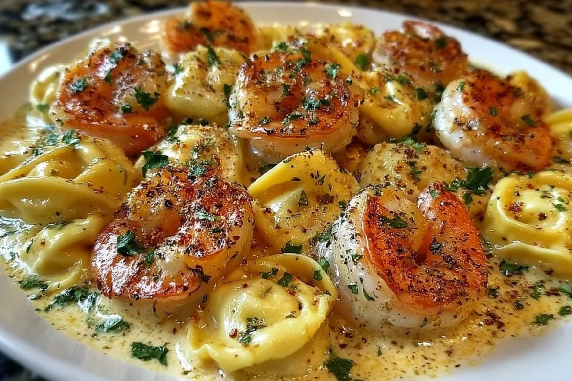 Shrimp Tortellini served with Lemon Garlic Cream Sauce in a bowl
