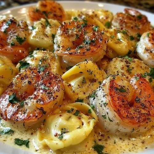 Shrimp Tortellini served with Lemon Garlic Cream Sauce in a bowl