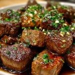 Delicious slow-cooked garlic butter steak bites served on a plate