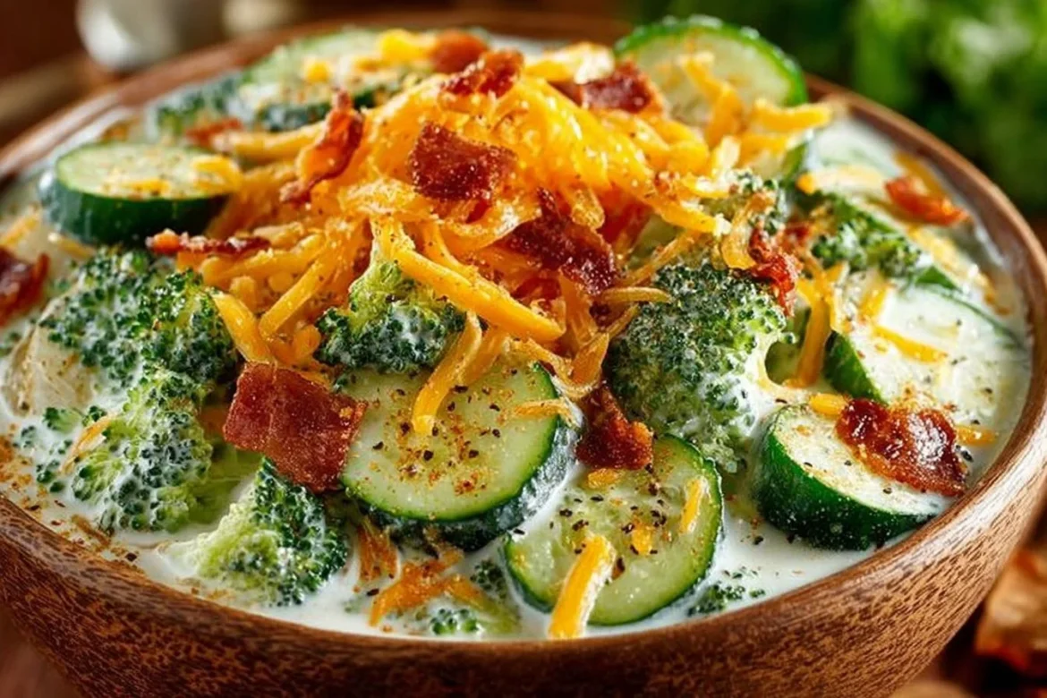Slow cooker cheesy potato and broccoli soup served in a bowl