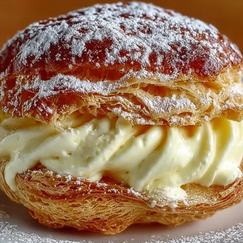 Delicious Italian cream puffs with custard filling on a plate