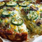 Delicious Sweet Corn Zucchini Pie served on a wooden table