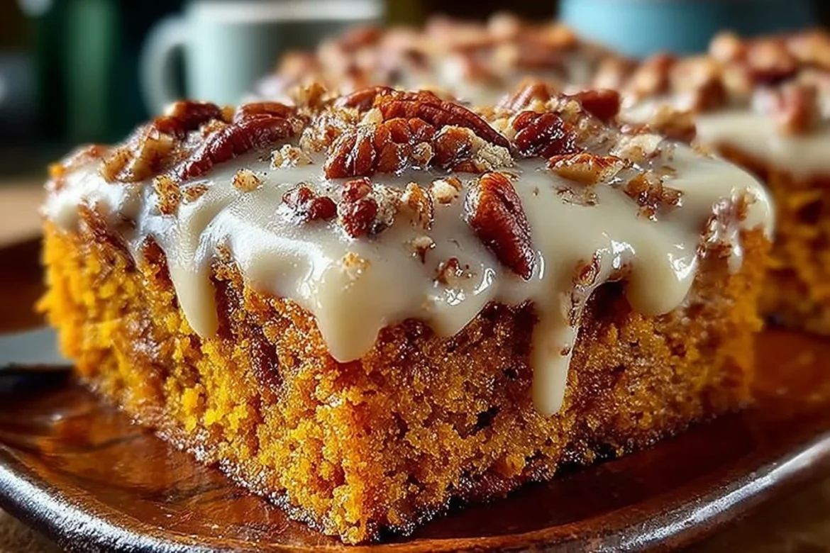 Sweet Potato Honey Bun Cake topped with Pecans, a delicious dessert option